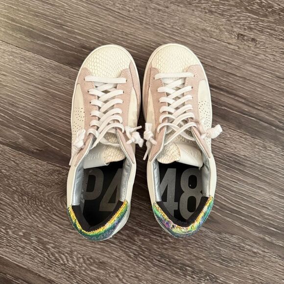 P448 John Pink Python-Printed Leather Low-Top Italian Sneaker in Nautilus - Picture 7 of 9